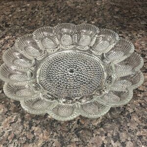 Vintage Indiana Glass hobnail deviled egg platter